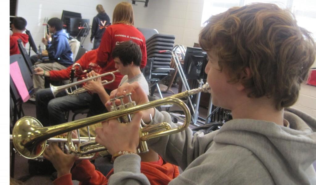 Trumpet players rehearse their songs during a typical band practice. They will go on to compete in the state festival.