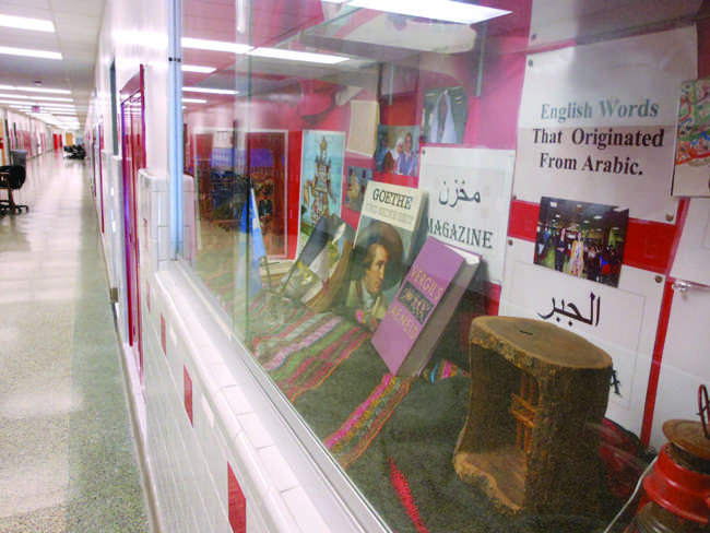 The foreign language hall display illustrates how cultures are involved in our education and curricula. 
