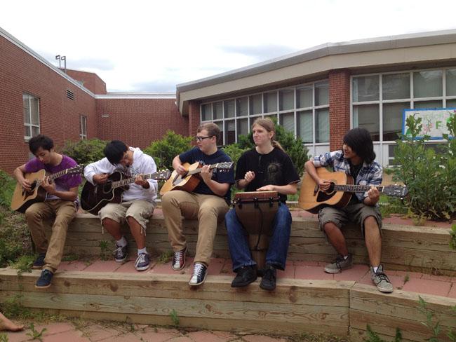 The festival featured guitar, drum, and harmonica playing in the courtyard amphitheater. 