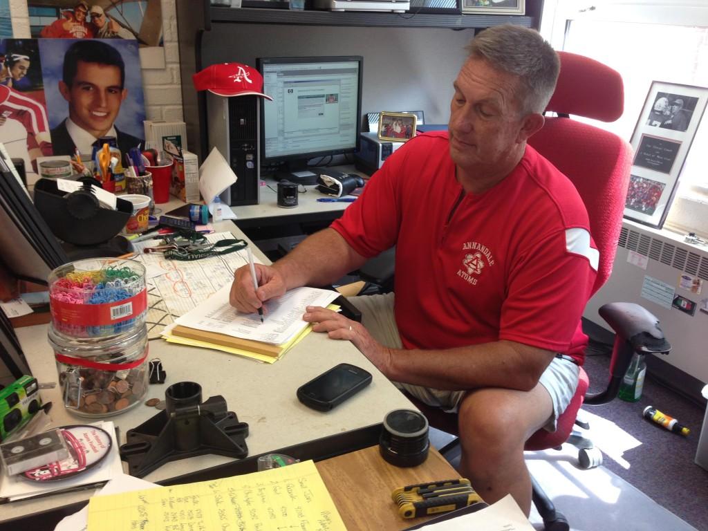 Dick Adams works on paperwork during his last few weeks of being the Assistant Director of Student Activities.