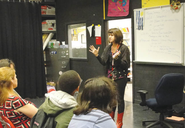 Viñas discuses some of her goals for the theater program this year with students and parents at Back to School Night