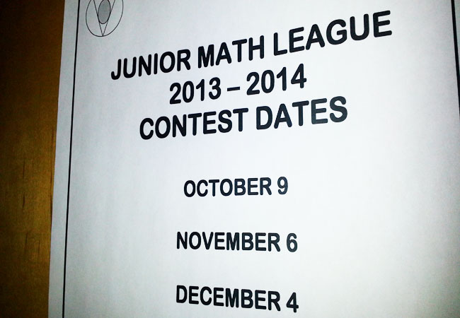 The next two JV Math League meetings are Nov. 6 and Dec. 4.