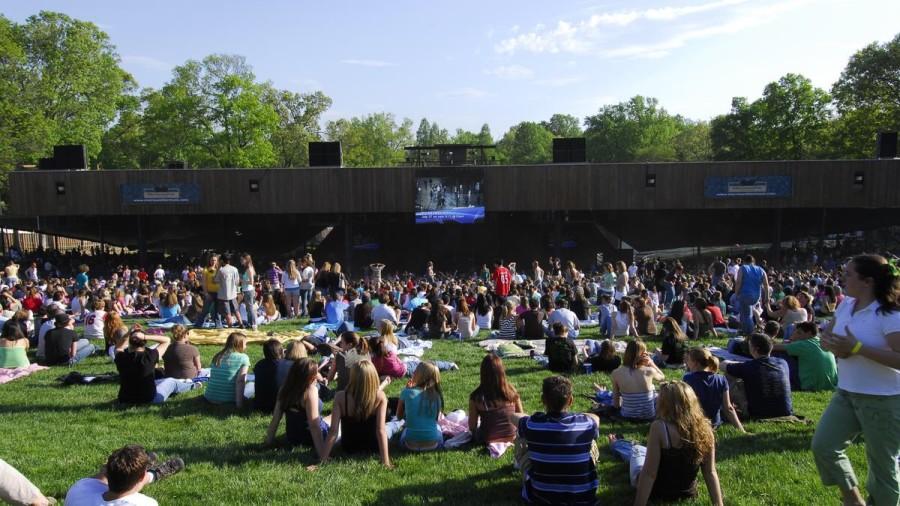 People enjoying a festival at the Merriweather Post Pavilion in Maryland.  
