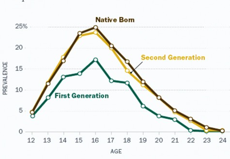Above: the national crime rate rises among second generation immigrants as they assimilate into the culture of their native born peers.