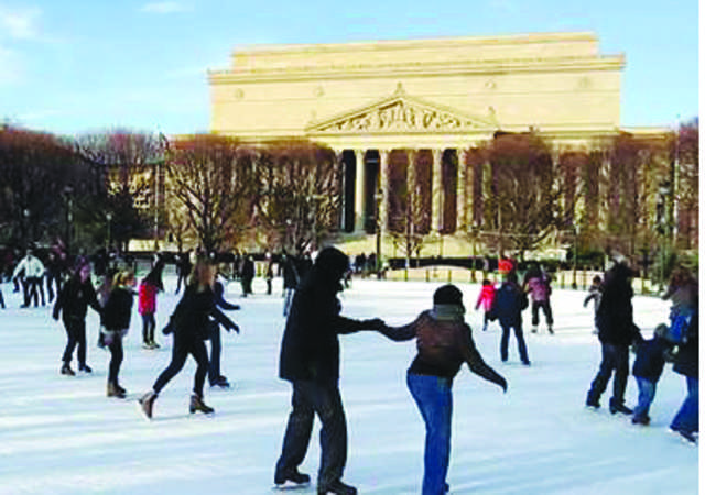 Take part in another holiday tradition in our Nations Capital. You and your friends can take a day trip out to the district for the day and ice skate in front of the National Gallery of Art. The outside rink is open until March 16, so you have plenty of time to plan your ice skating trip. Admission is $8 for adults and $7 for students, children and senior citizens. If you dont have ice skates, dont worry, you can rent a pair for $3. The rink is open on weekdays from 10 a.m. to 9 p.m., Friday through Saturday from 10 a.m. to 11 p.m. and on Sunday from 11 a.m. to 9 p.m. Dont miss your chance to fulfill your winter bucket list. Get out there and skate your butt off. 