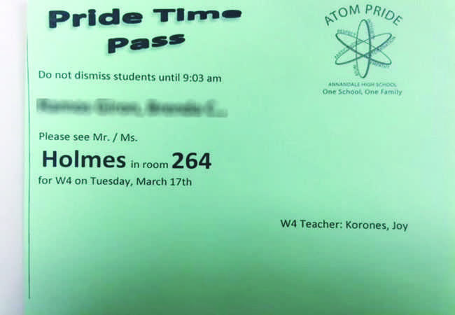 Students must carry one of the Pride Time passes pictured above to be eligible to go a teacher after W4.  
