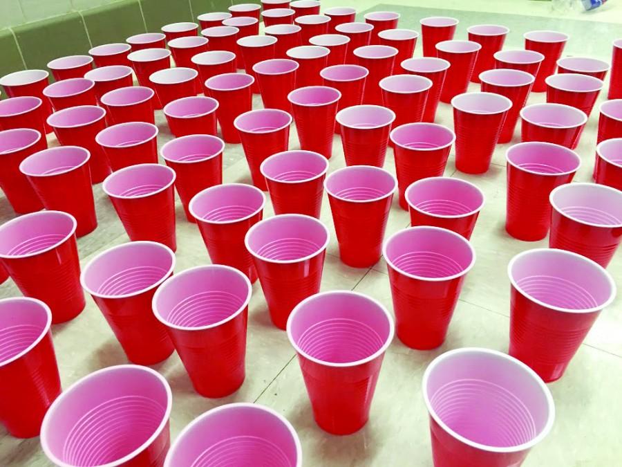 A common senior prank is  blocking hallways with water-filled cups.