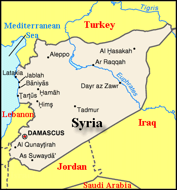 Map of Syria is shown in the photo