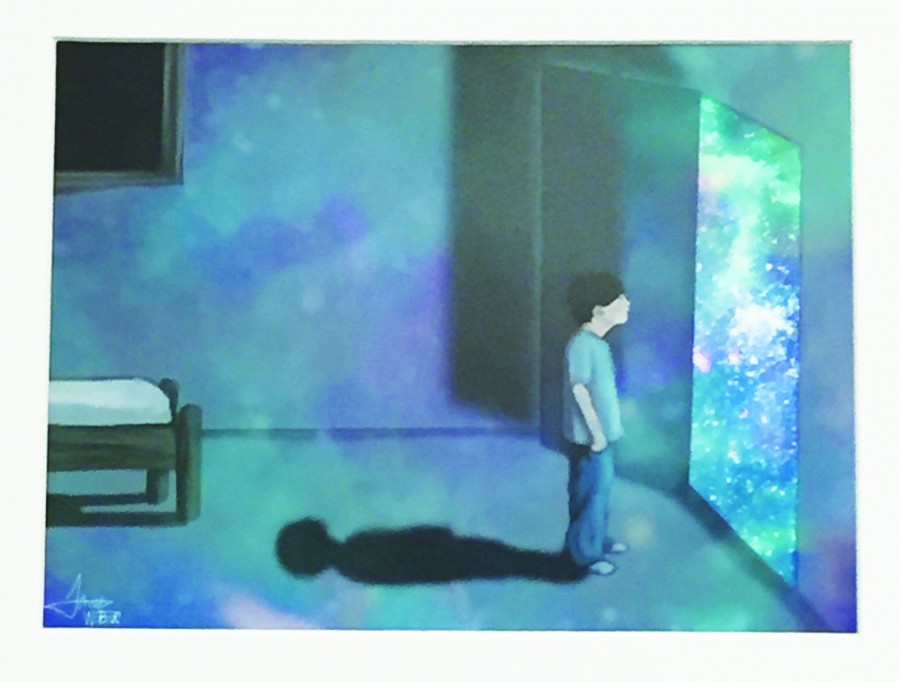 This artwork was created by junior Jacob Weber called Star Gazing. My theme is perspective, this piece relates to that because its from the perspective of a child, Weber said.