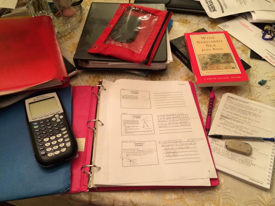 Many students amass a pile of homework like the one above each night.