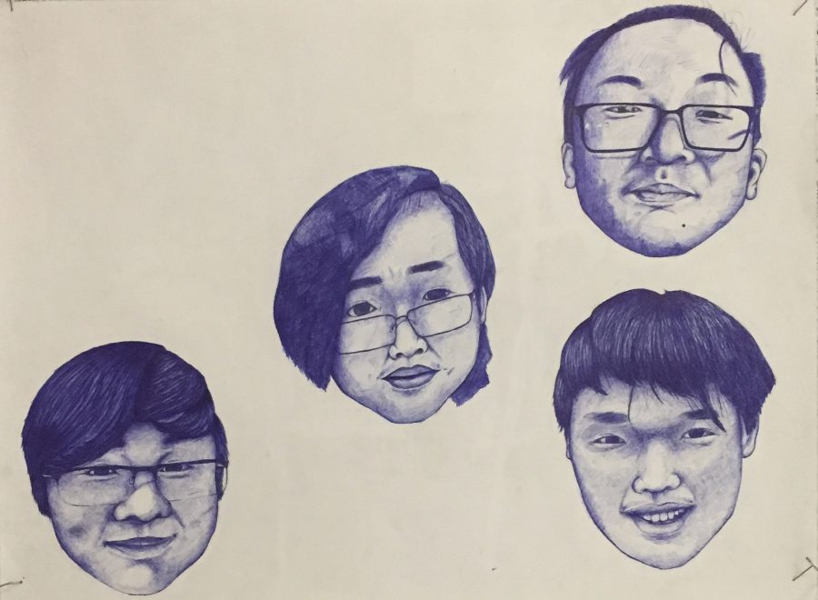 Eighth grader Duc, from Holmes Middle School, drew this drawing called Blue Smiles.