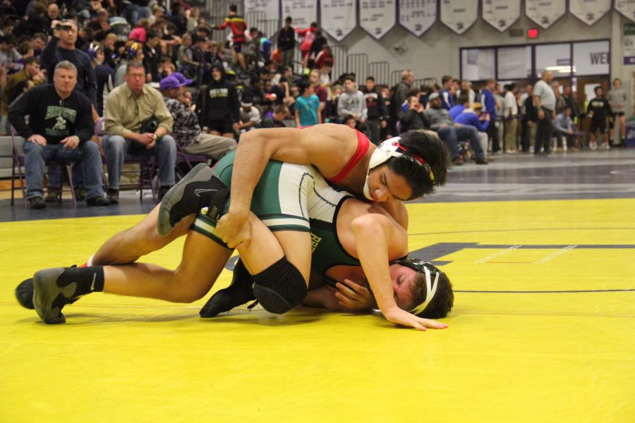 Junior Alan Kokilananda grabs his opponents leg in one of his matches