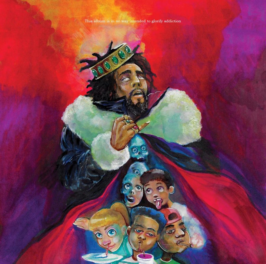 The cover art features the words “This album is in no way intended to glorify addiction” and drawings of several children sipping lean, snorting cocaine and smoking weed.