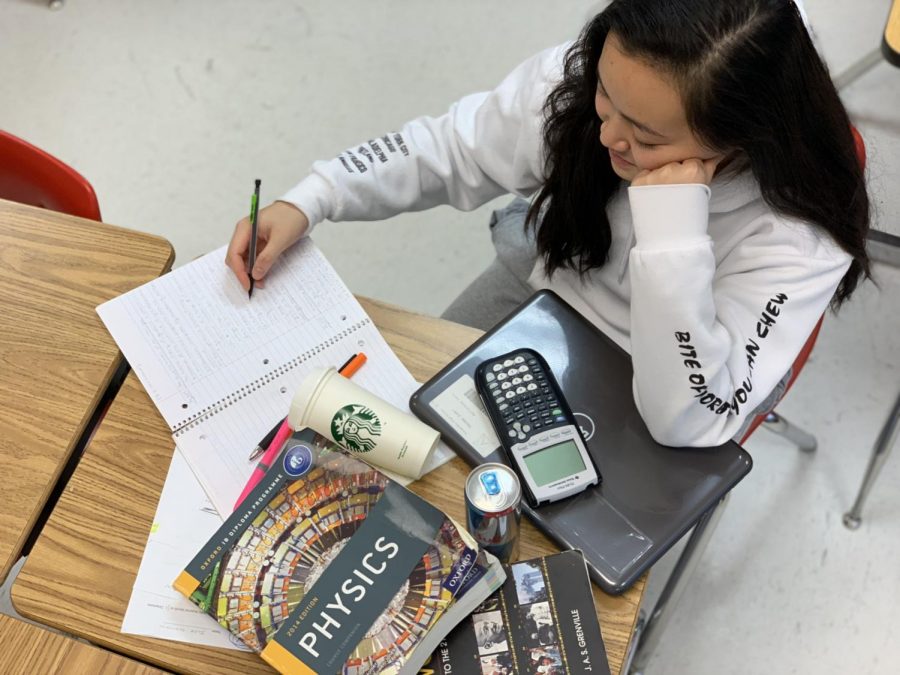 Senior Jasmine Phan works for hours on an overload of assignments every night after getting home from extracurricular activities and clubs at school. 