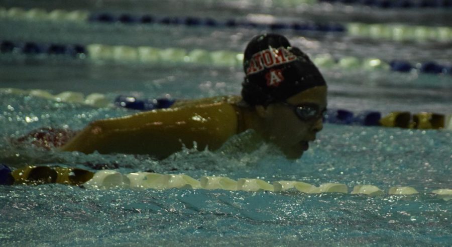 Junior Umi Herman swims butterfly during a past meet.