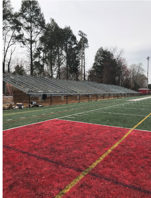 The bleachers are currently being built within Bolding Stadium.