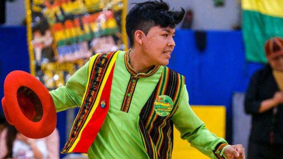 Junior Nick Belmonte dances a traditional Bolivian dance at the Salay Bolivia USA Open House earlier this year at Patrick Henry Elementary School.