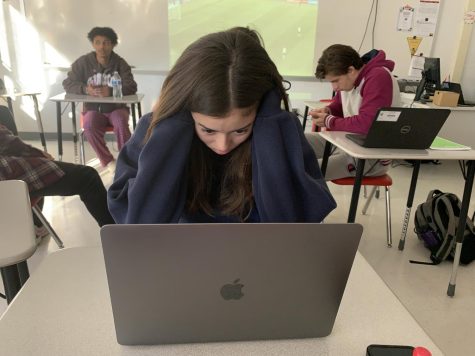 Senior Chelsi Lilli struggles to understand an assignment in her IB math class, while students in the back avoid learning alltogether.