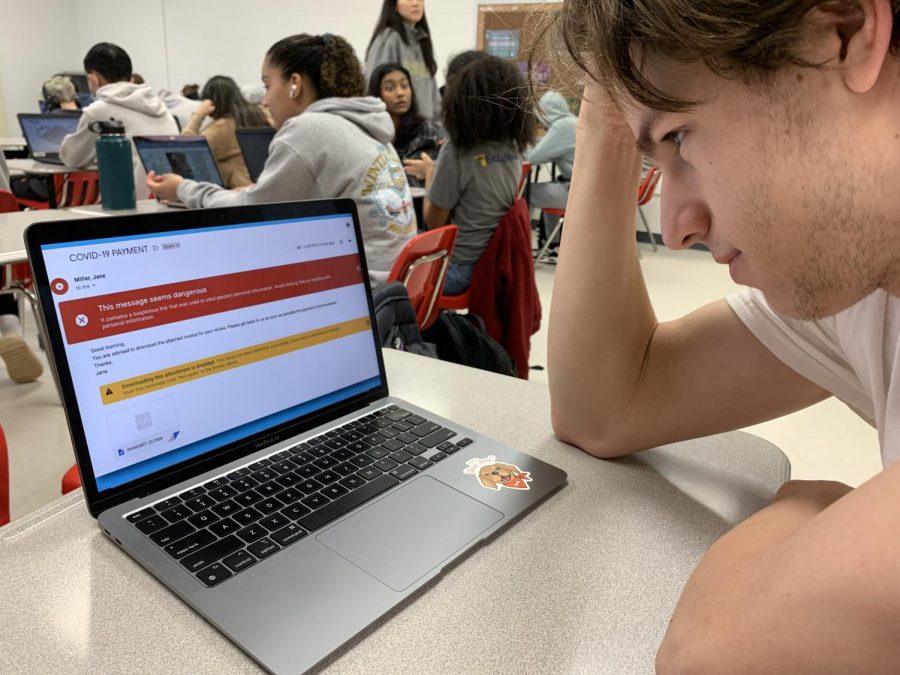 Senior Ben Warth gets caught in an internet gmail phishing scam. Warth carefully avoided getting caught in the scam, but it is easy for students to get trapped online.