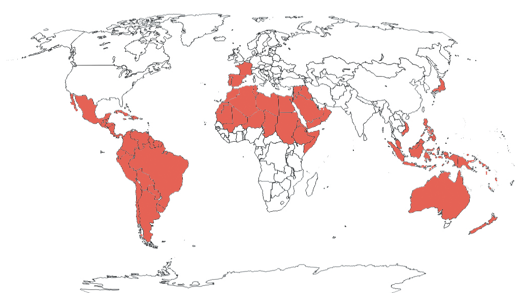 Highlighted in red are all the countries that AHS clubs represent