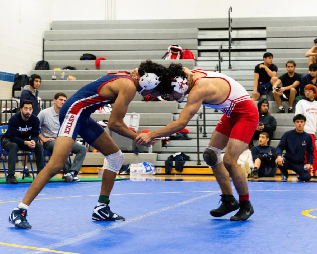 Freshman varsity wrestler Sayed "Ali" Mahboob takes on a Justice Wolf on Jan. 13 at Lewis High School where he went 2-0.